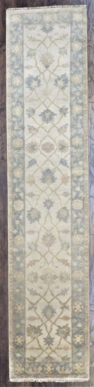 Turk Oushak Stone Wash hand-knotted wool rug in Blue & Beige, full view