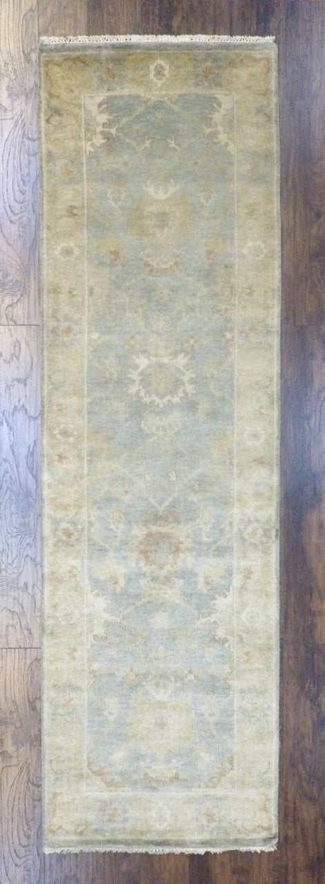 Turk Oushak Wash Natural Dye hand-knotted wool rug in Blue & Gold, full view