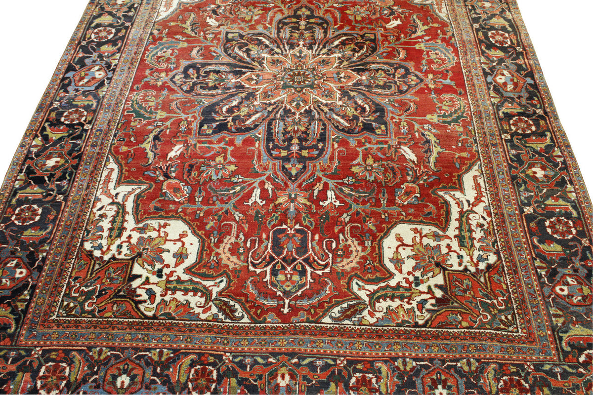 Back of Tribal Antique Heriz Con Dav hand-knotted rug