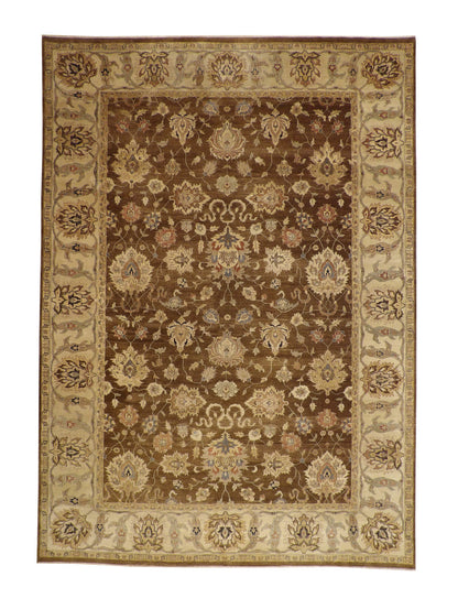 Traditional Indo Ziegler Chobi hand-knotted wool rug in Brown & Beige, full view