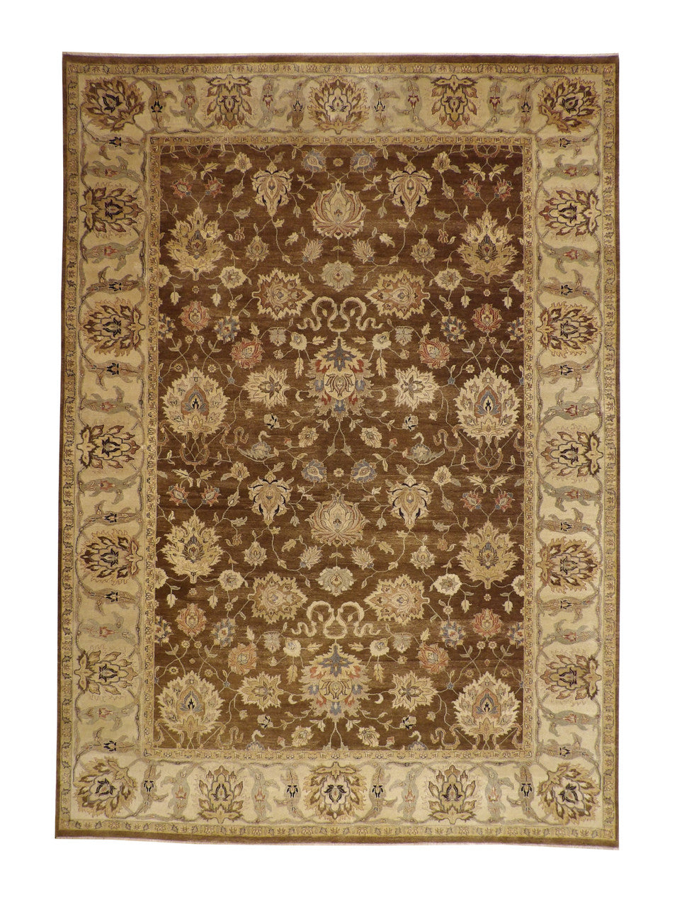 Traditional Indo Ziegler Chobi hand-knotted wool rug in Brown & Beige, full view