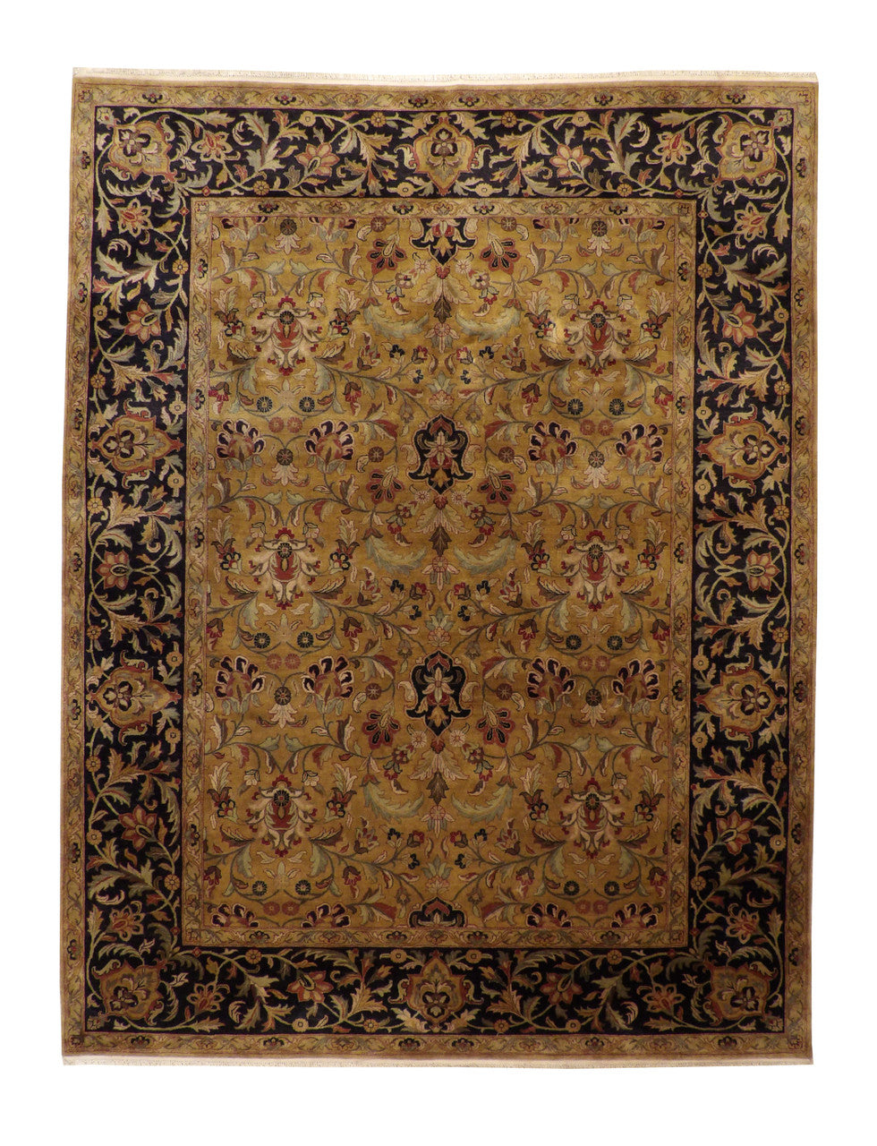 Traditional Jaipur Antique Wash hand-knotted wool rug in Black & Gold, full view