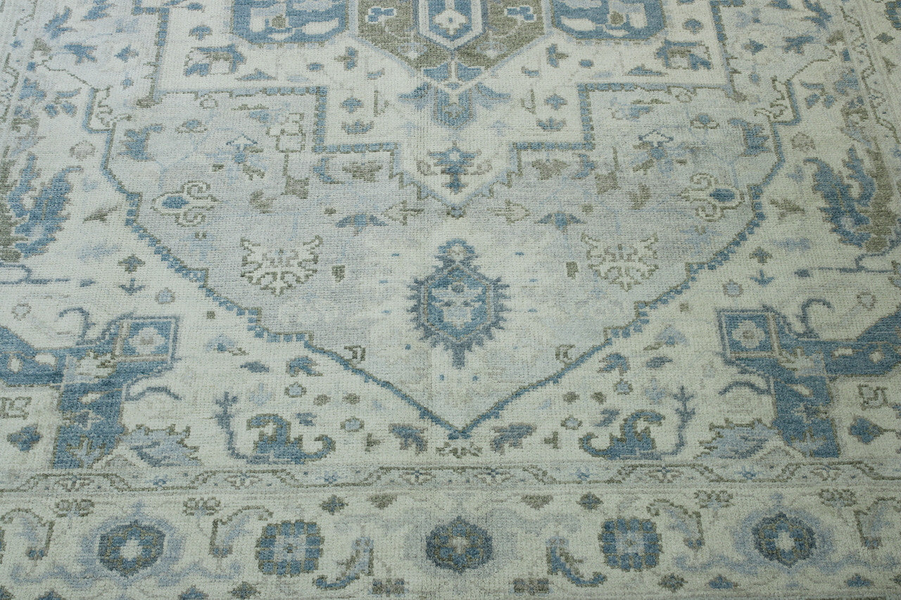 Back of Tribal Silverwash Heriz Design hand-knotted rug