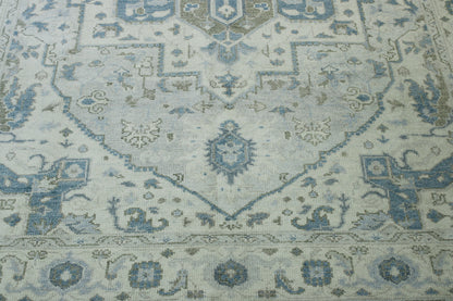 Back of Tribal Silverwash Heriz Design hand-knotted rug