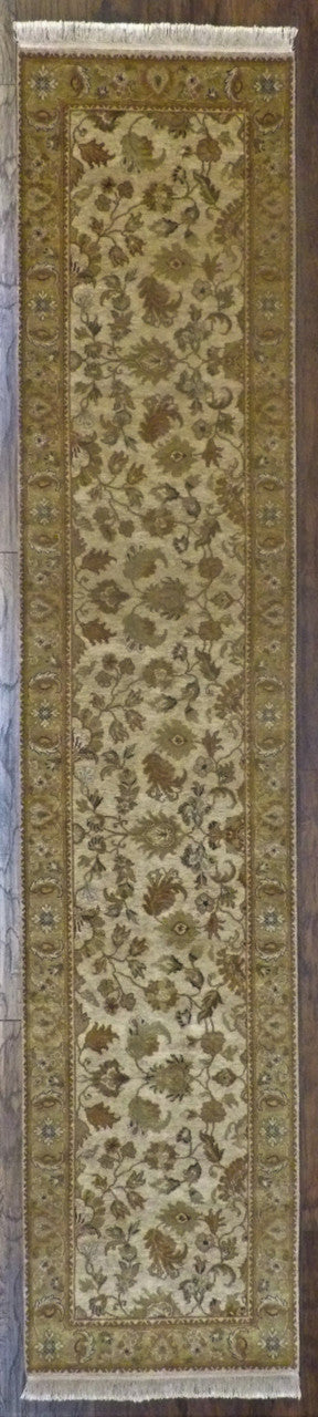 Fine Jaipur Kashan Tie Dye hand-knotted wool rug in Green & Beige, full view