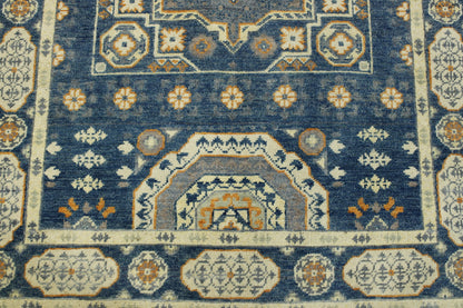 Blue & Beige Tribal Super Kazak rug in room setting