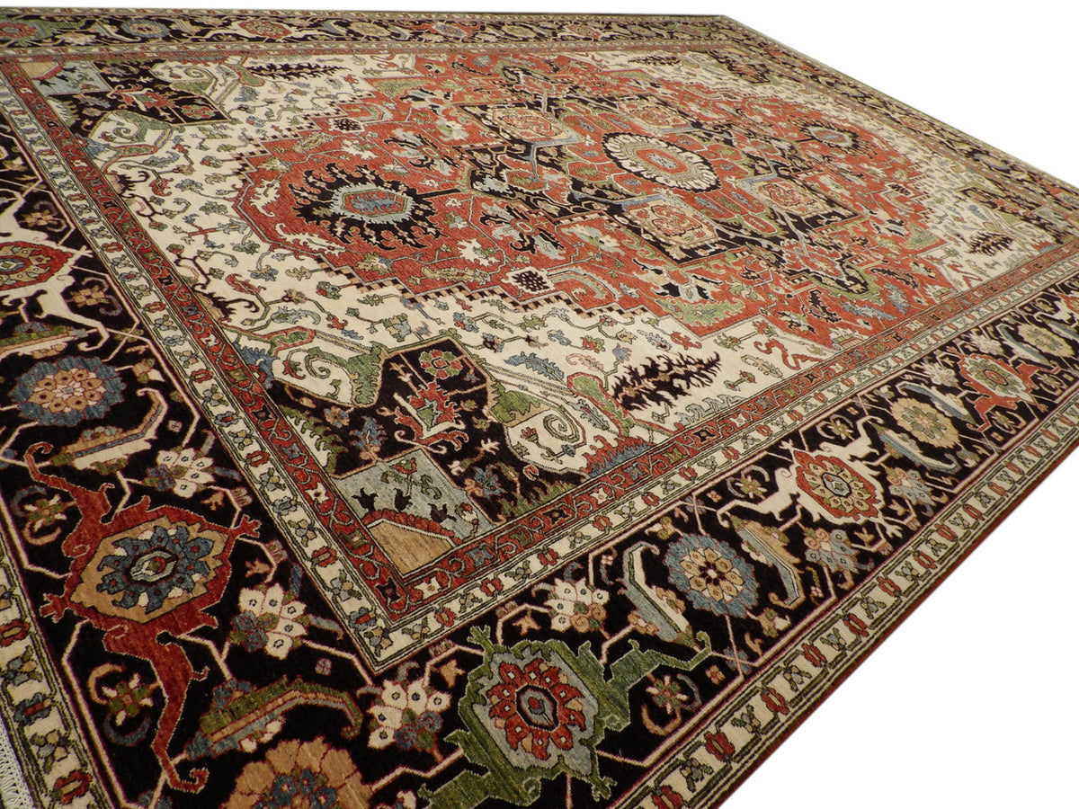 Serapi Tribal hand-knotted wool rug in Black, 12'0" x 17'8", SKU w1146