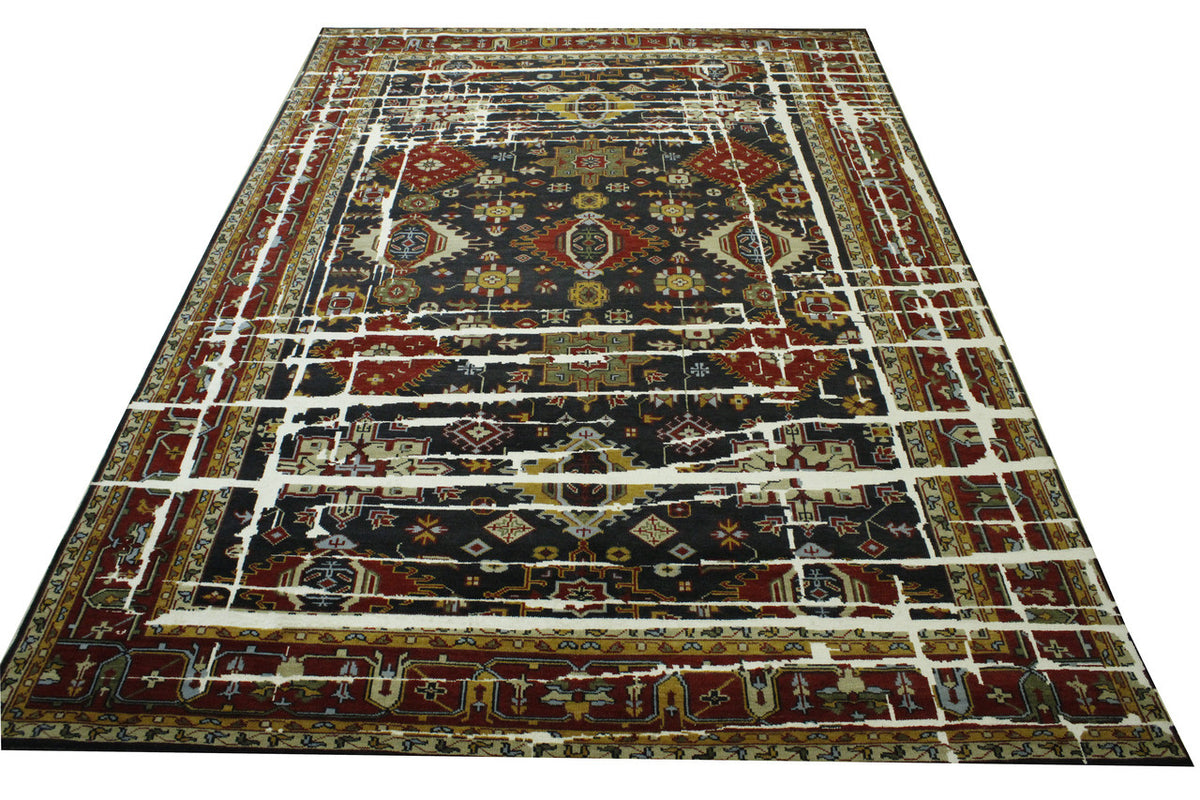 Close-up of wool pile, Multi-Color & Rust rug