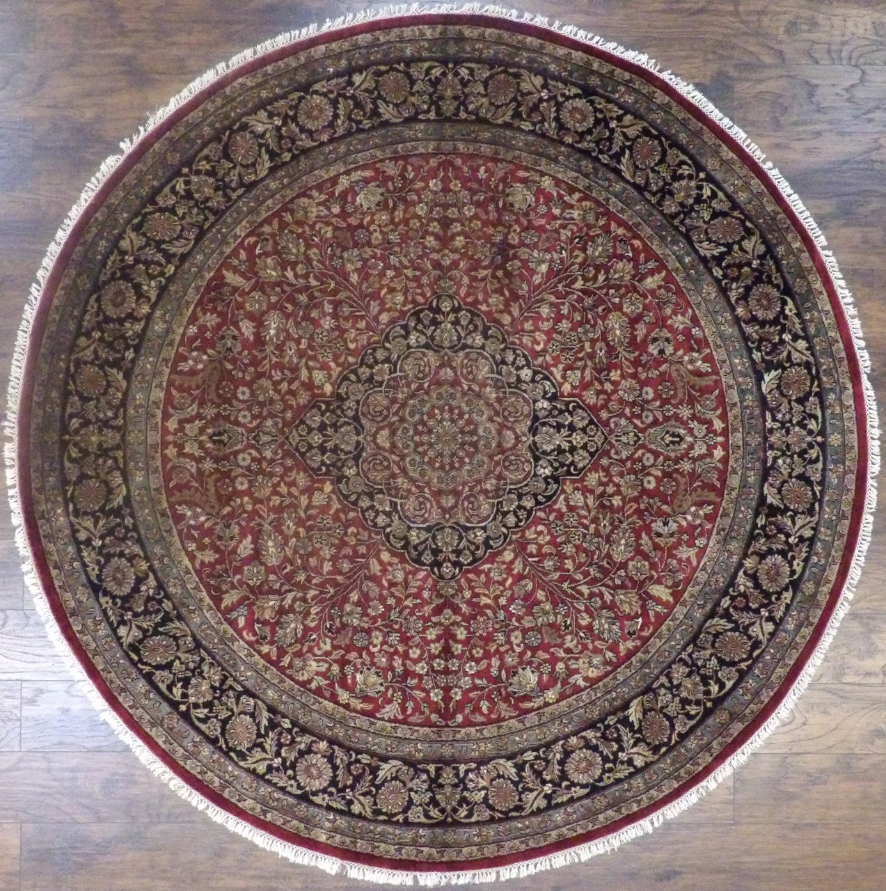 Fine Persian Tabriz hand-knotted wool rug in Black & Red, full view