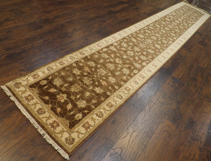 Kashan Oushak / Peshawar hand-knotted wool runner in Brown, 2'9" x 15'10", SKU W1160
