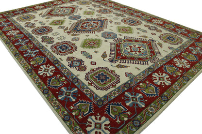 Close-up of wool pile, Beige & Red rug