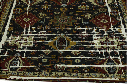 Transitional Kazak Broken Design hand-knotted wool rug in Multi-Color & Rust, full view