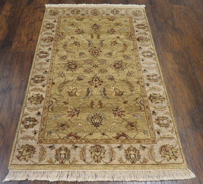 Chobie pattern detail, green and gray rug