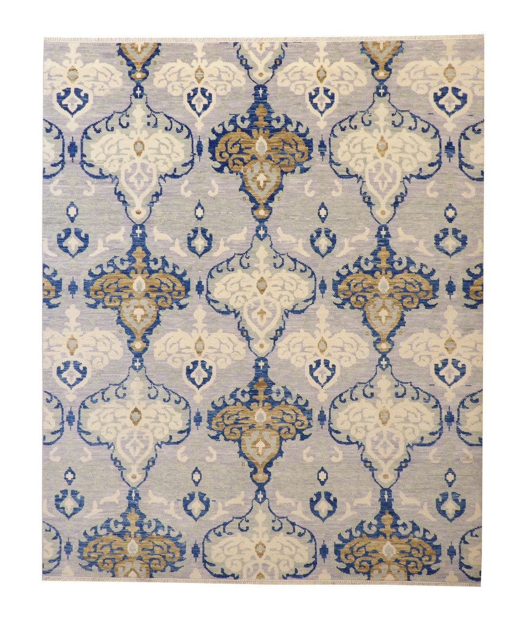 Transitional Ikat Design hand-knotted wool rug in Blue & Gray, full view