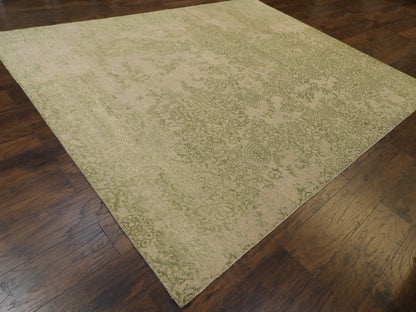 Abstract broken pattern detail, green and gray hand-knotted rug