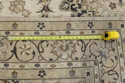 Oushak Indo Agra Chobi hand-knotted wool rug in Beige, full view