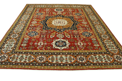 Close-up of wool pile, Brown & Red rug