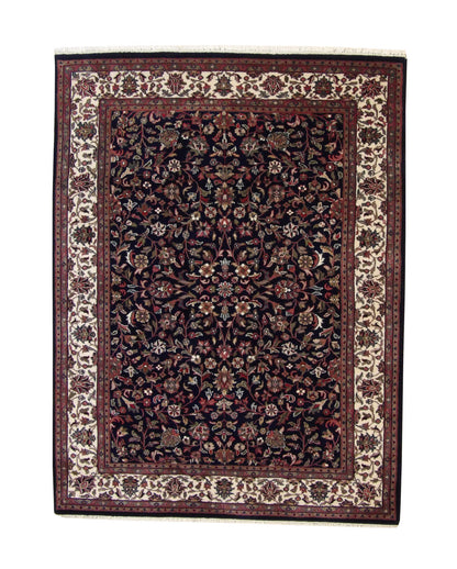 Traditional Fine Heraki hand-knotted wool rug in Blue & Beige, full view