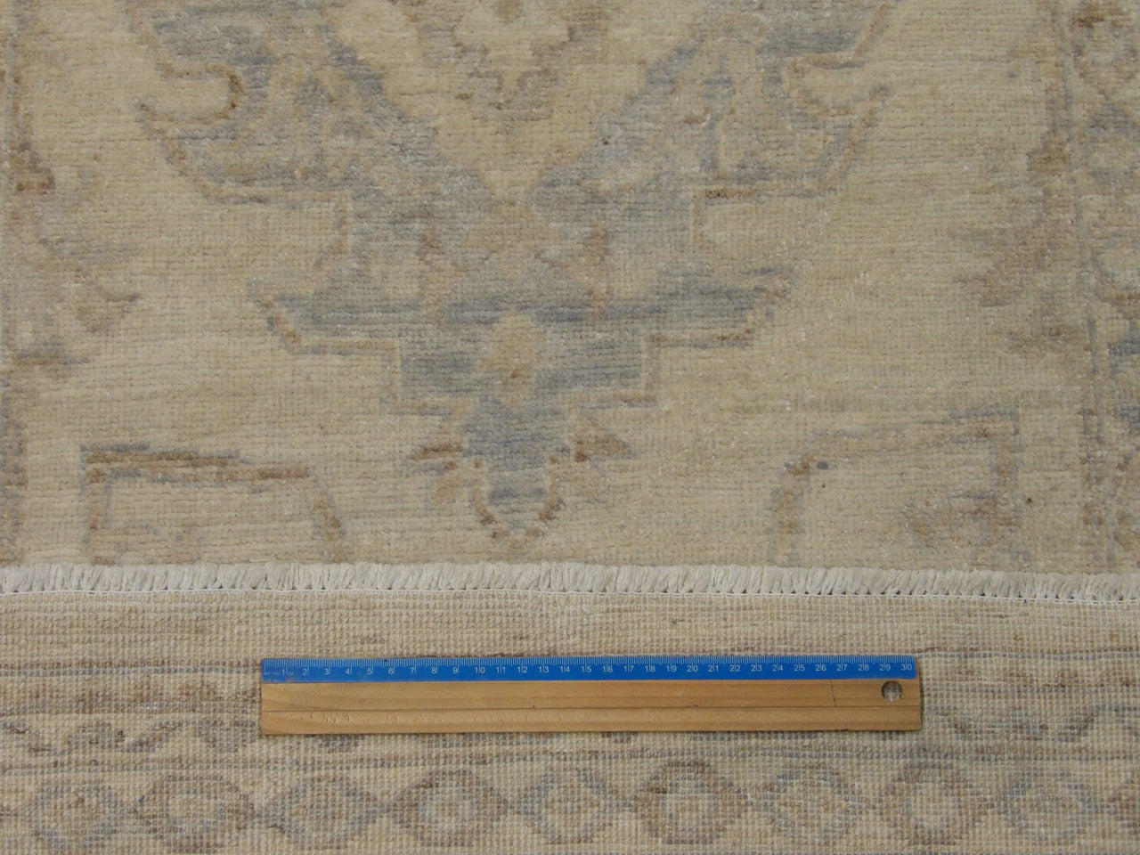 Blue & Beige Oushak Chobi Natural Dye rug in room setting
