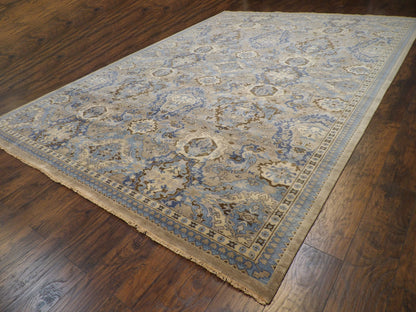 Full room view of fine Ikat hand-knotted rug