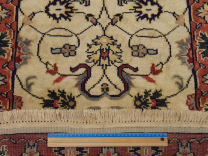 Beige & Rust Turkish Weave Silky Natural Dye rug in room setting
