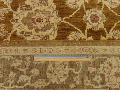 Brown & Green Oushak Chobi Natural Dye Antique Wash rug in room setting