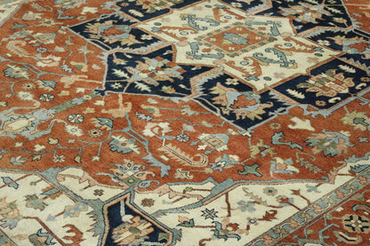 Tribal Heriz rug corner detail