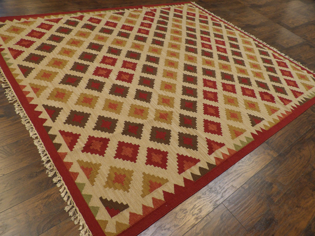 Coastal Flat-Weave Indoor/Outdoor Hand-Knotted Wool Rug in Gold & Rust — 8'0" x 10'0" | SKU w1095