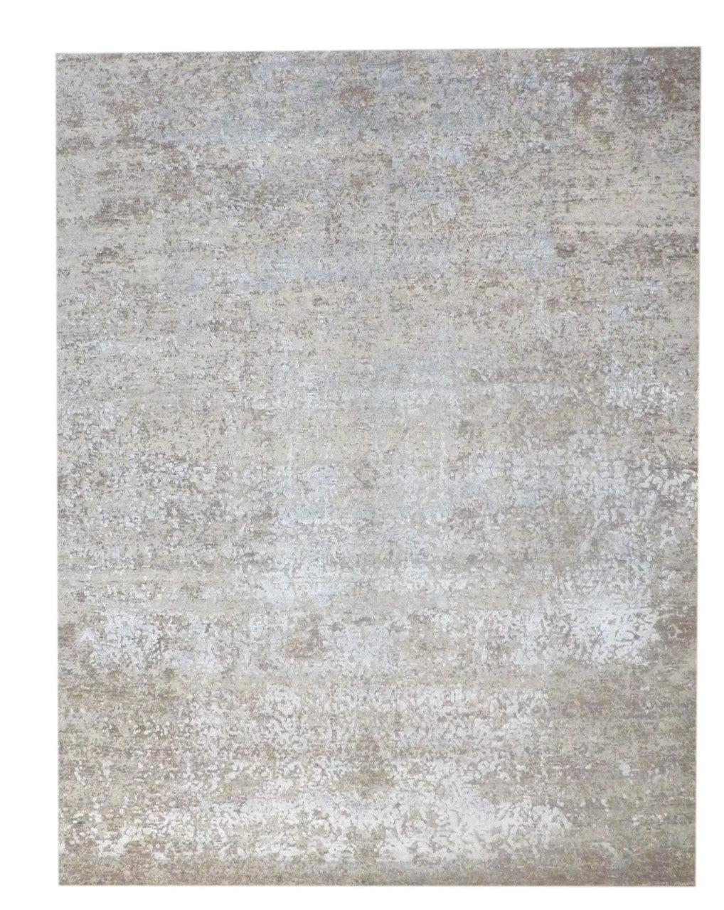 Modern Abstract Mosaic Design Carved High Low hand-knotted wool-silk rug in Brown & Silver, full view
