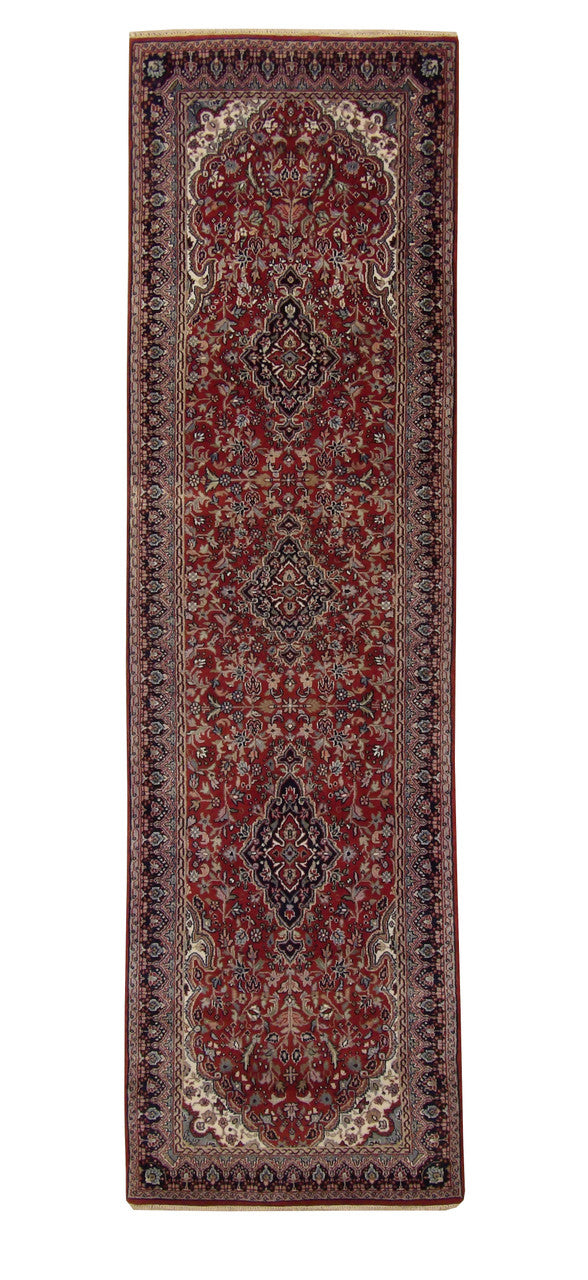 Traditional Fine Tabriz hand-knotted wool rug in Red, full view