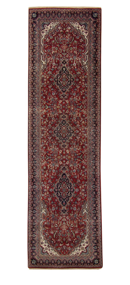 Traditional Fine Tabriz hand-knotted wool rug in Red, full view