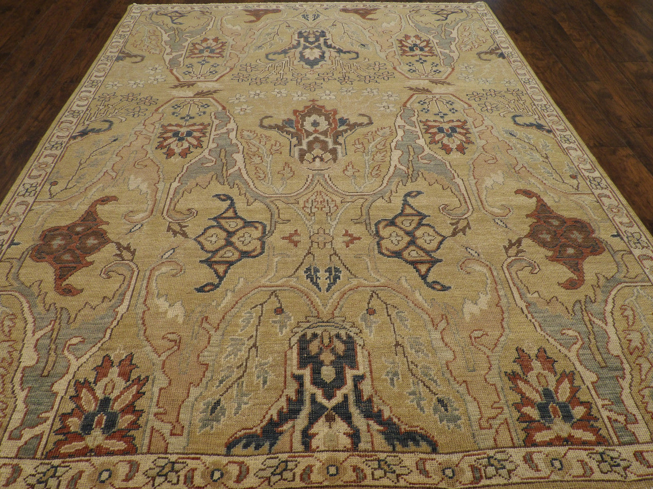 Close-up of wool pile, Blue & Green rug
