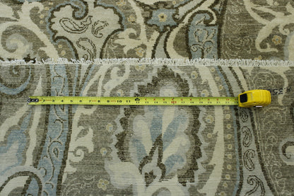 Oushak Ikat Chobi hand-knotted wool rug in Beige, Brown & Blue, full view