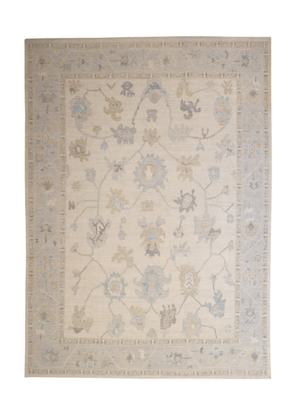 Oushak Wash Chobi hand-knotted wool rug in Blue & Beige, full view