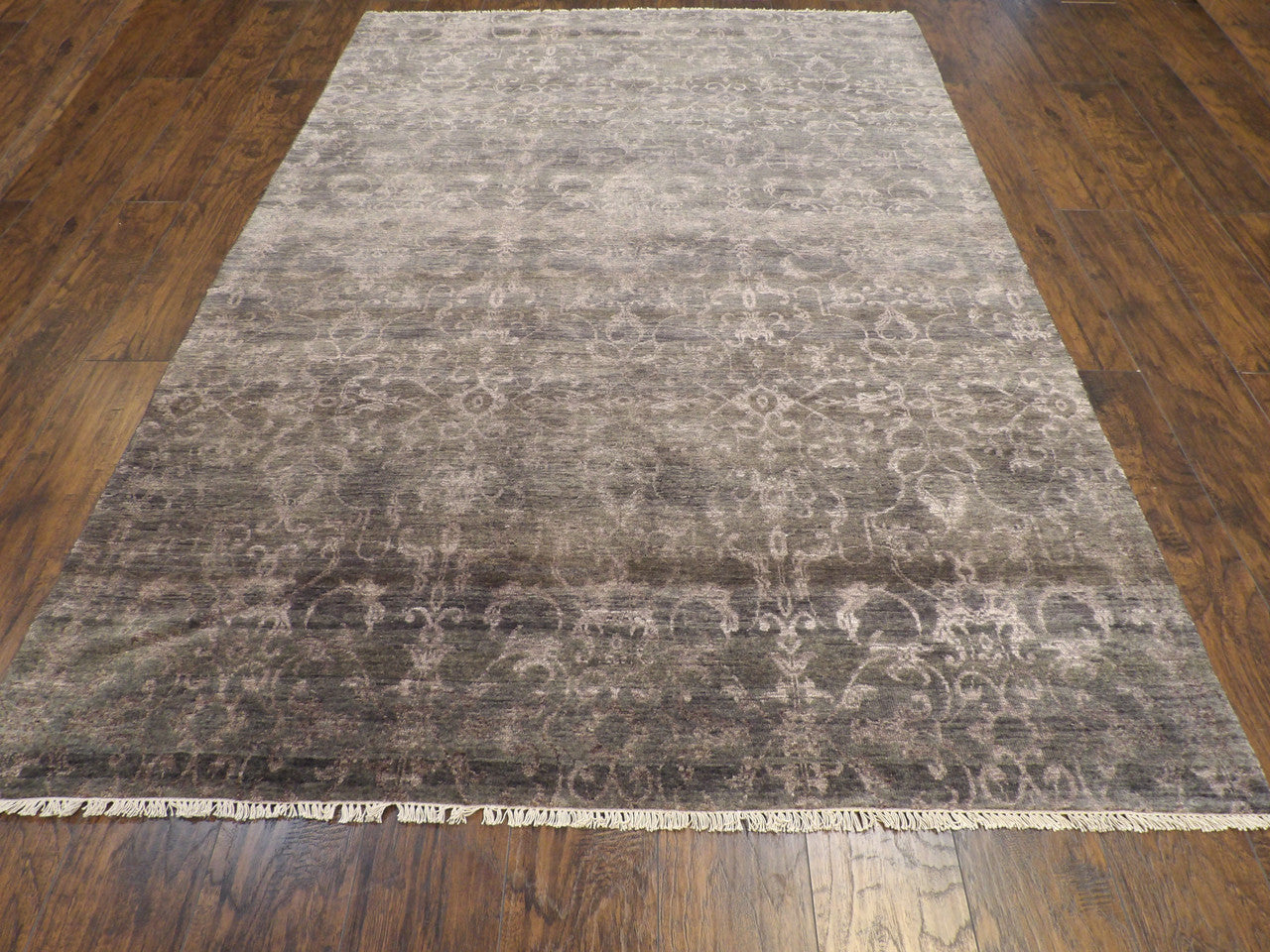 Close-up of wool pile, Gray & Purple rug