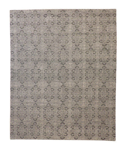 Transitional Flatweave Cutpile hand-knotted wool rug in Gray, full view