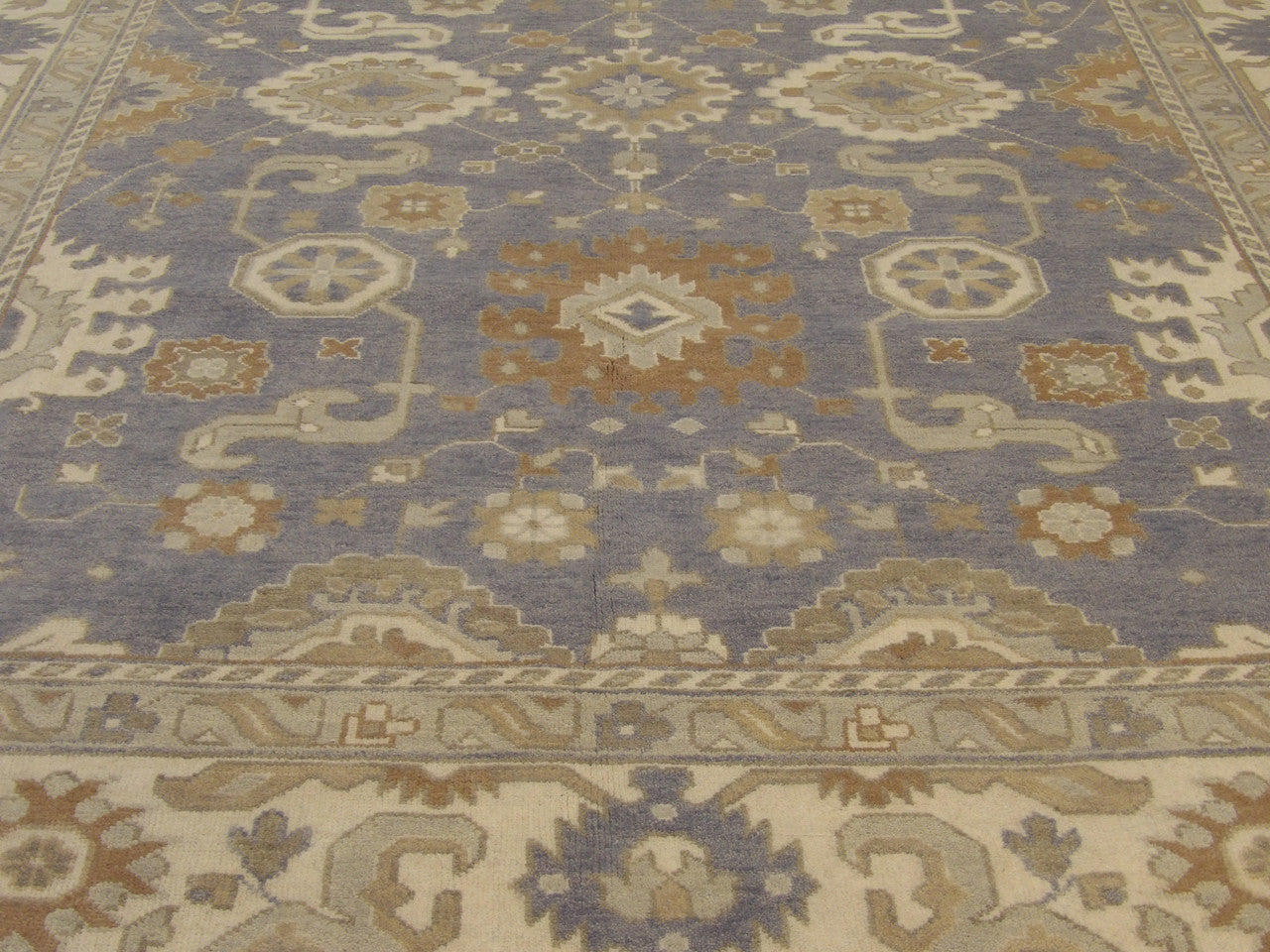 Oushak rug border detail, ivory and purple