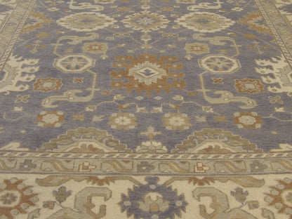 Oushak rug border detail, ivory and purple