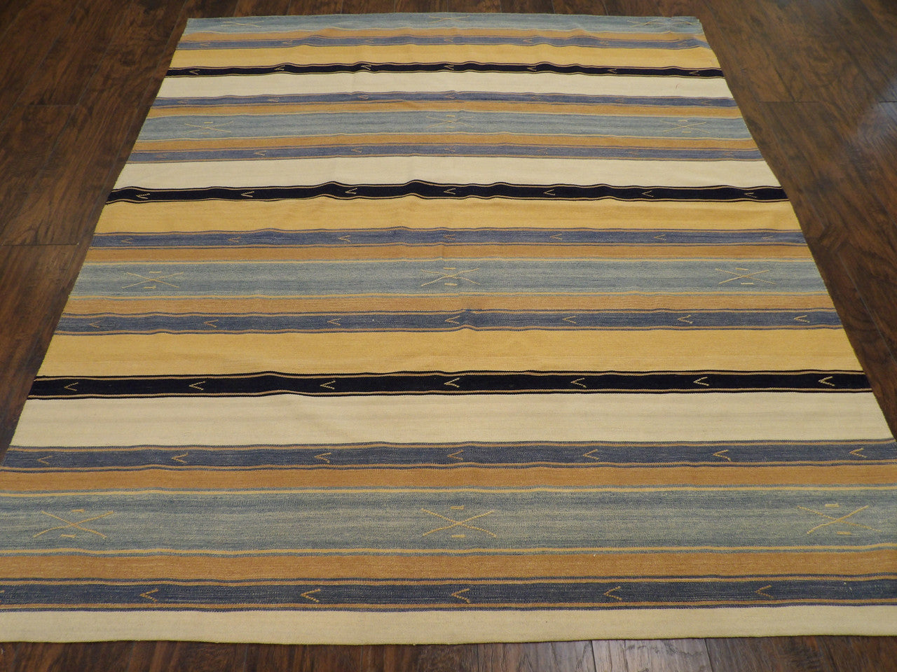 Close-up of wool pile on Anatolian stripe kilim rug
