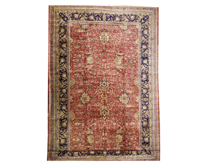 Persian Farhan hand-knotted wool rug in blue and red, palatial 14x24, full view
