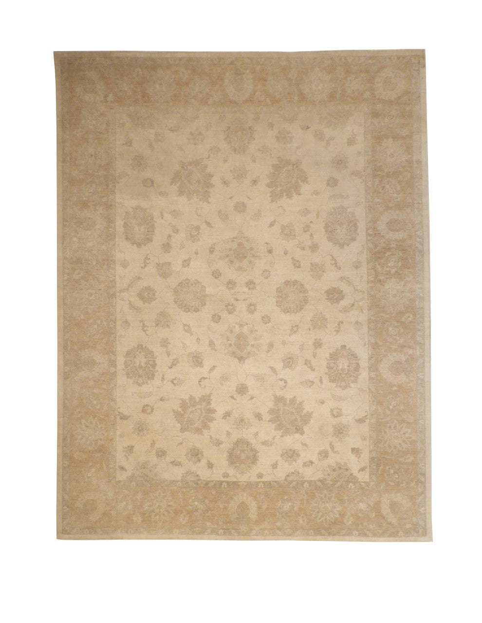Oushak Chobi hand-knotted wool rug in Brown & Beige, full view