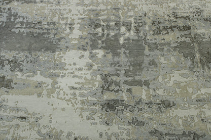 Modern Abstract Broken Design hand-knotted wool-silk rug in Gray & Silver, full view