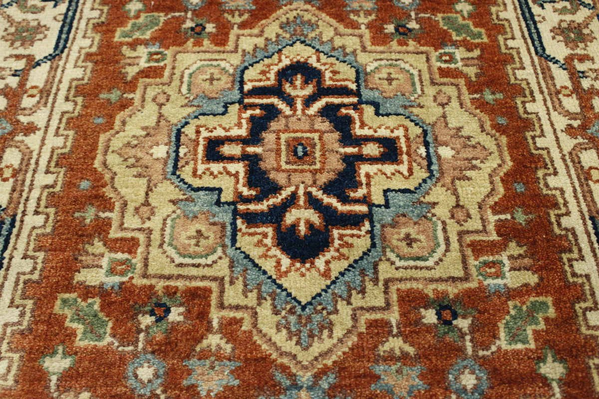 Tribal Indo Heriz rug corner detail