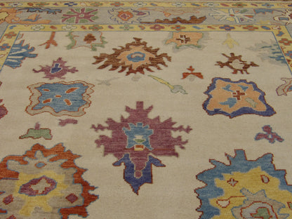 Colorful Oushak wool texture close-up