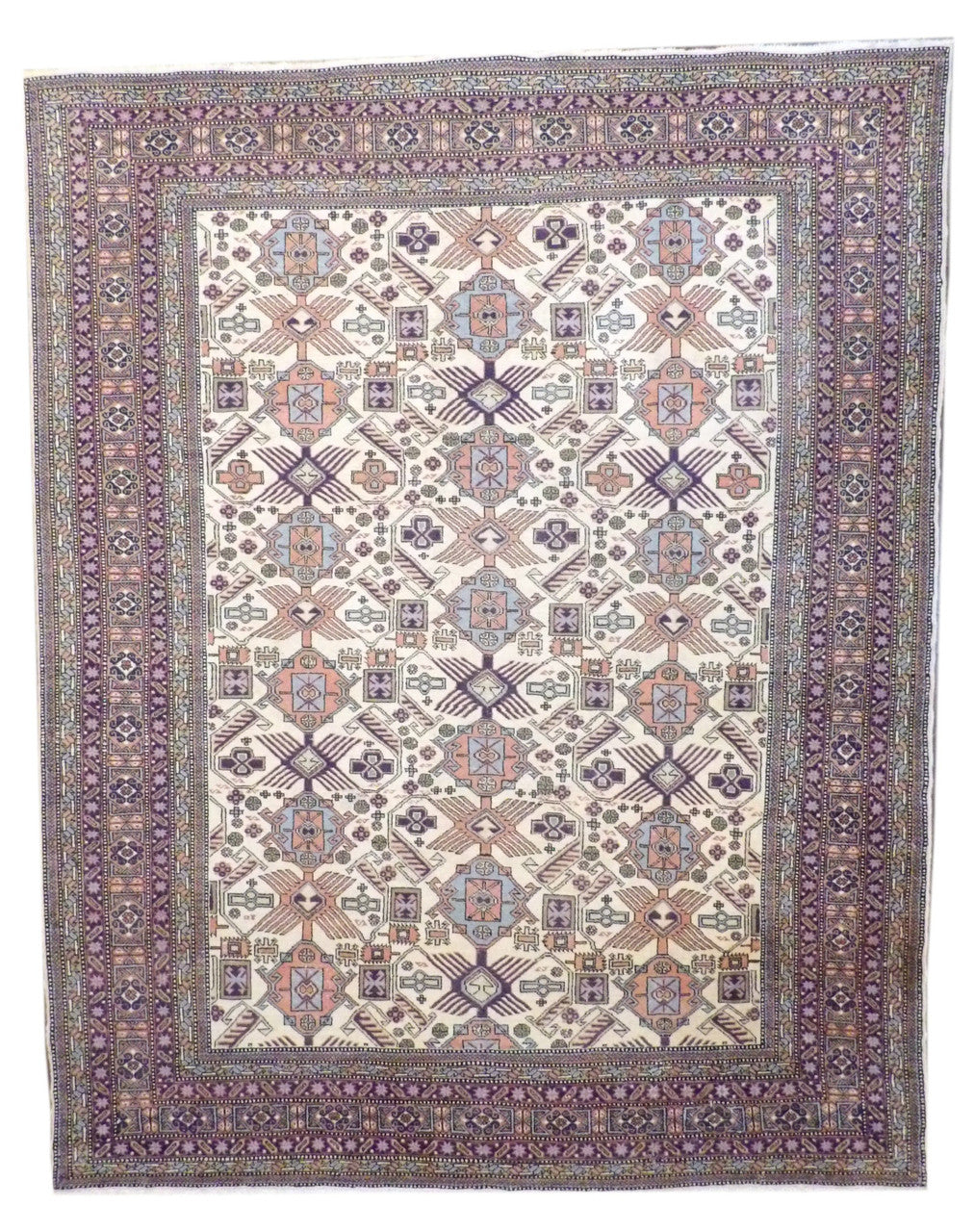 Antique Persian Sparta hand-knotted wool rug in blue and ivory, full view