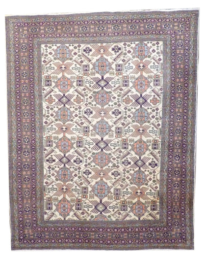 Antique Persian Sparta hand-knotted wool rug in blue and ivory, full view