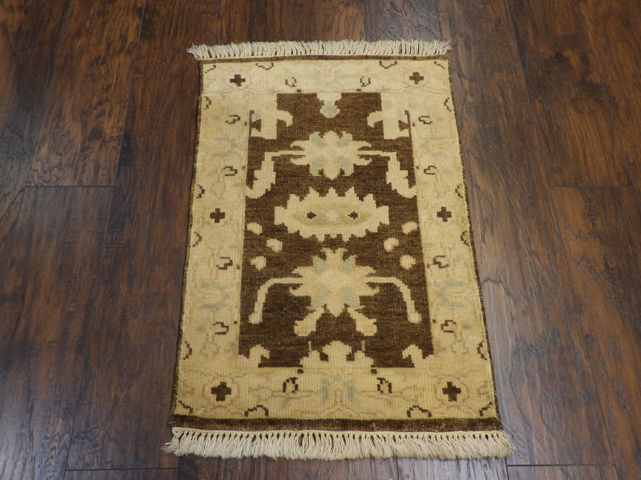 Close-up of wool pile, Brown & Beige rug