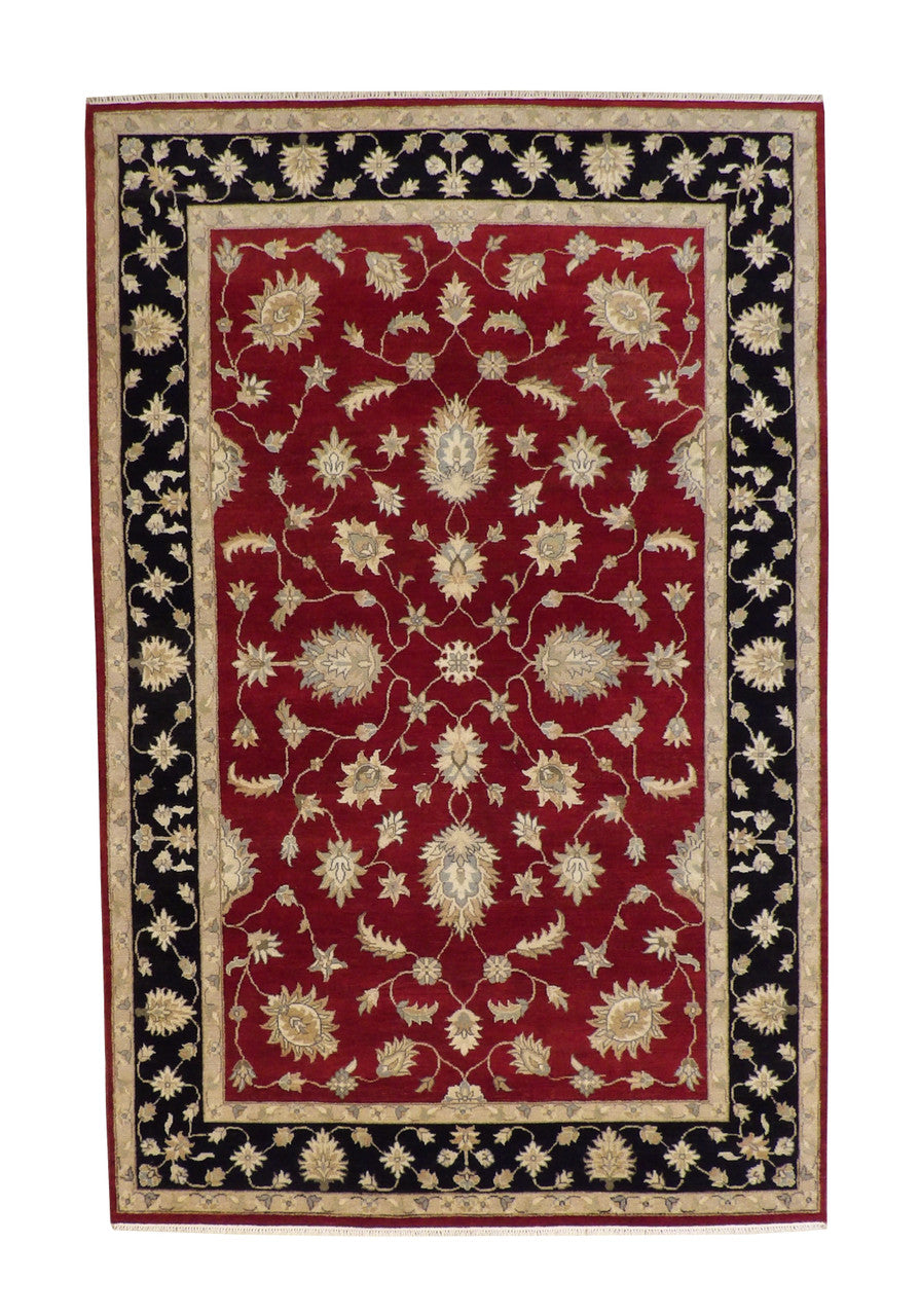 Tribal Agra Ziegler hand-knotted wool rug in Black & Red, full view
