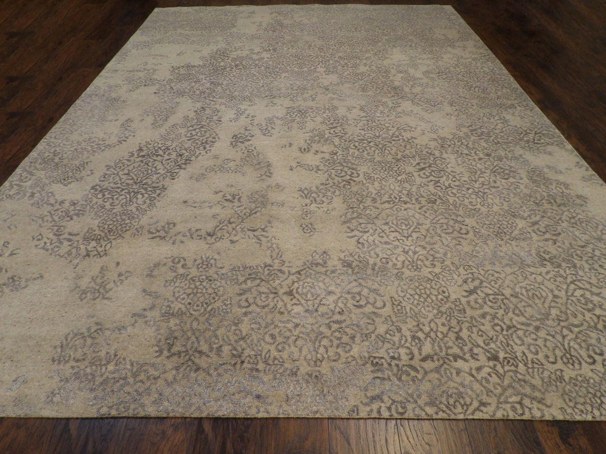 Close-up of wool-silk pile, gray rug