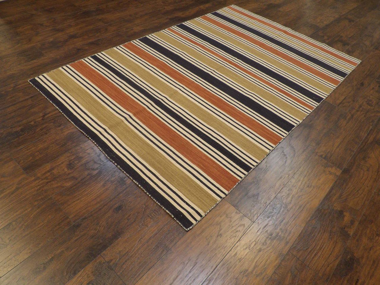 Full view of coastal flat-weave rug